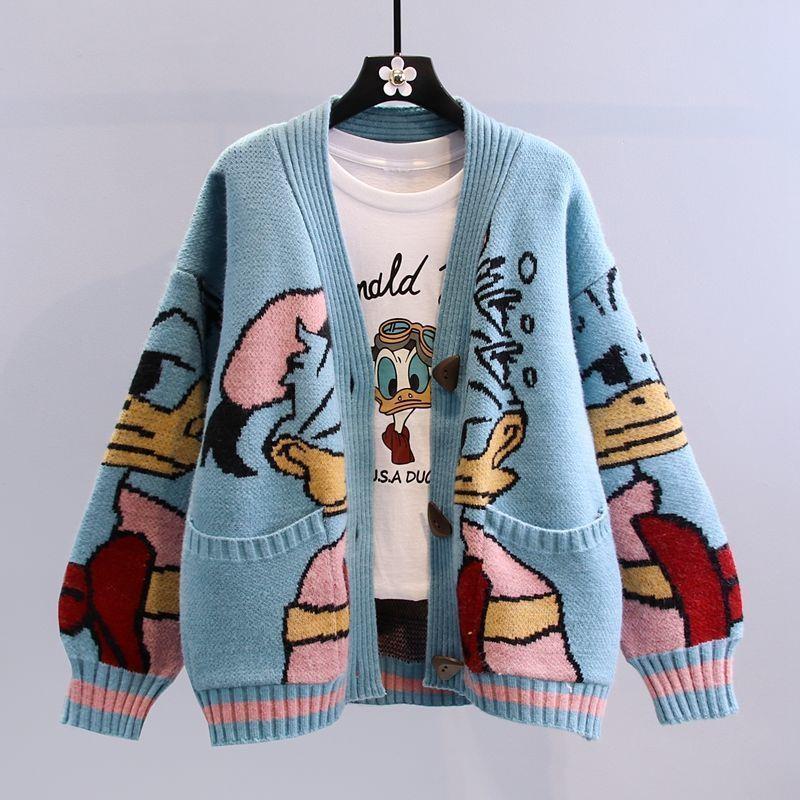 Women's Large Knitted Cardigan with Playful Mountain-Field Motif