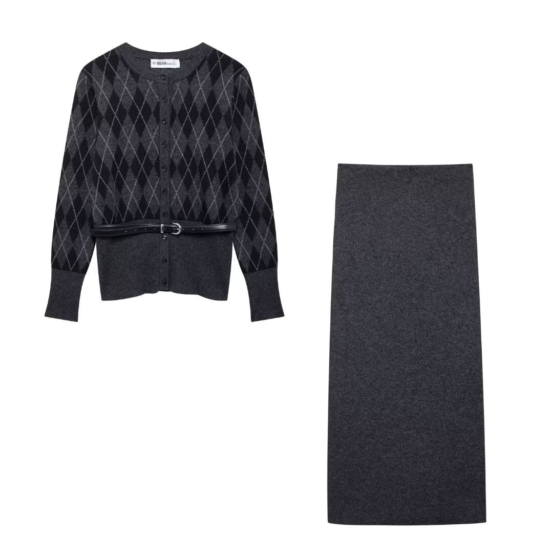 Argyle-Cardigan mit Kunstledergürtel von berg-feldt für Damen