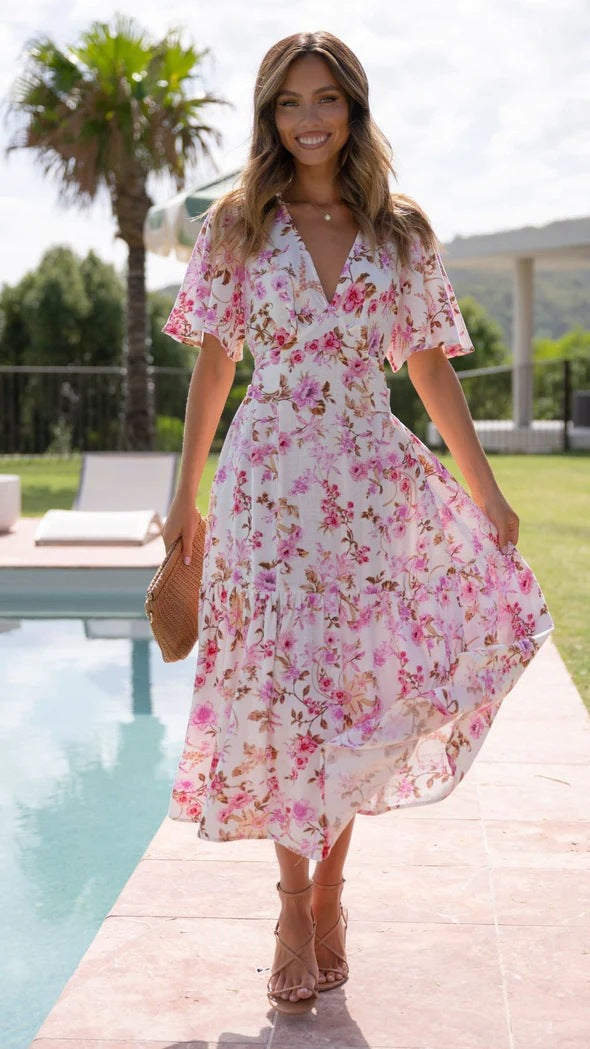 Wickel-Maxi-Kleid für Damen, Blumenmuster, schmeichelhaft, berg-feldt