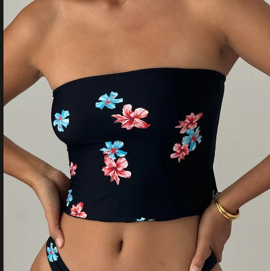 Women's Strapless Floral Print Cropped Top by berg-feldt