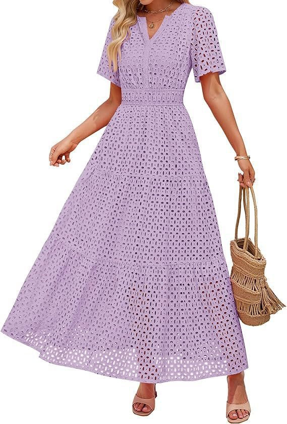 Leichtes Maxikleid für Damen mit Lochmuster und V-Ausschnitt von berg-feldt