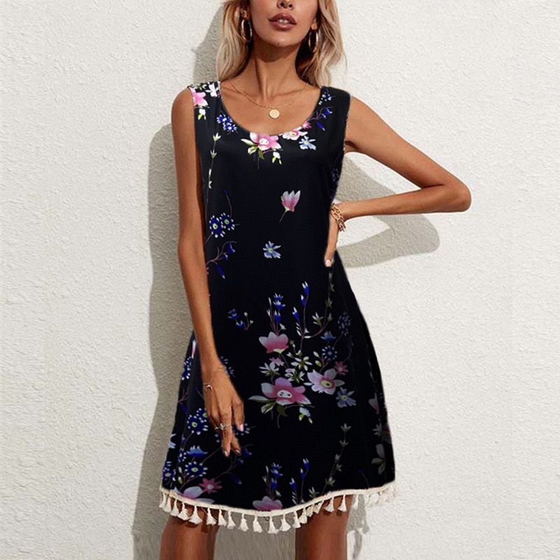 Blumenkleid mit Fransen für Damen