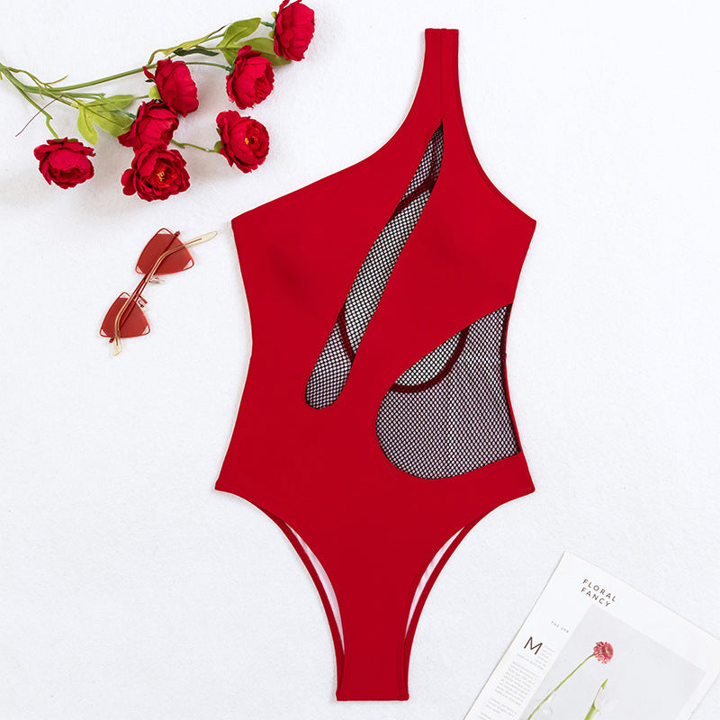 Asymmetrischer Damen-Badeanzug mit atmungsaktivem Netz und berg-feldt Design