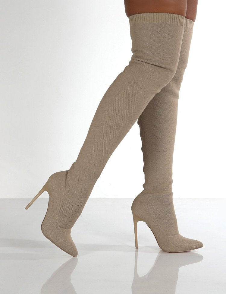 Bottes cuissardes pour femmes avec talon élégant et structure tricotée de haute qualité Berg-Feldt