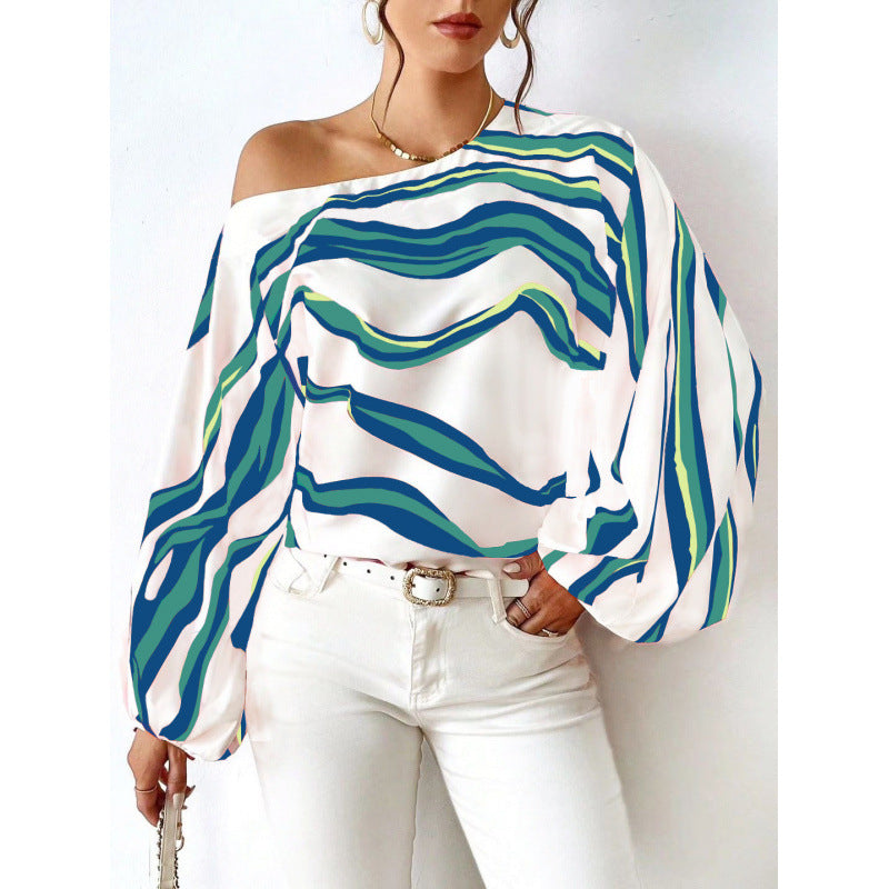 Berg-Feldt Blouse pour femme en satin à col bateau et motif à rayures audacieux