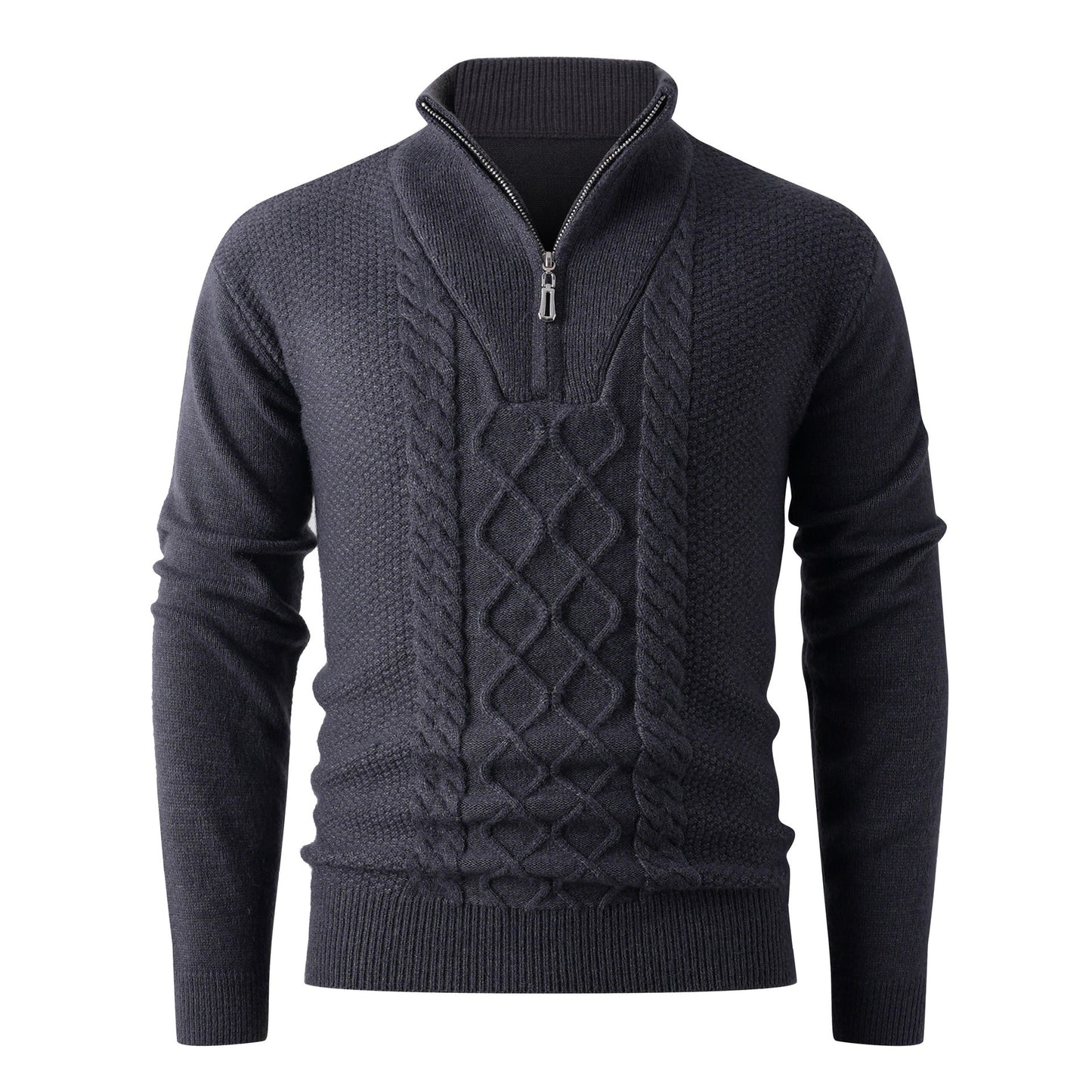 Herren Grobstrickpullover mit modernem Stehkragen und funktionalem Reißverschluss Berg-Feldt