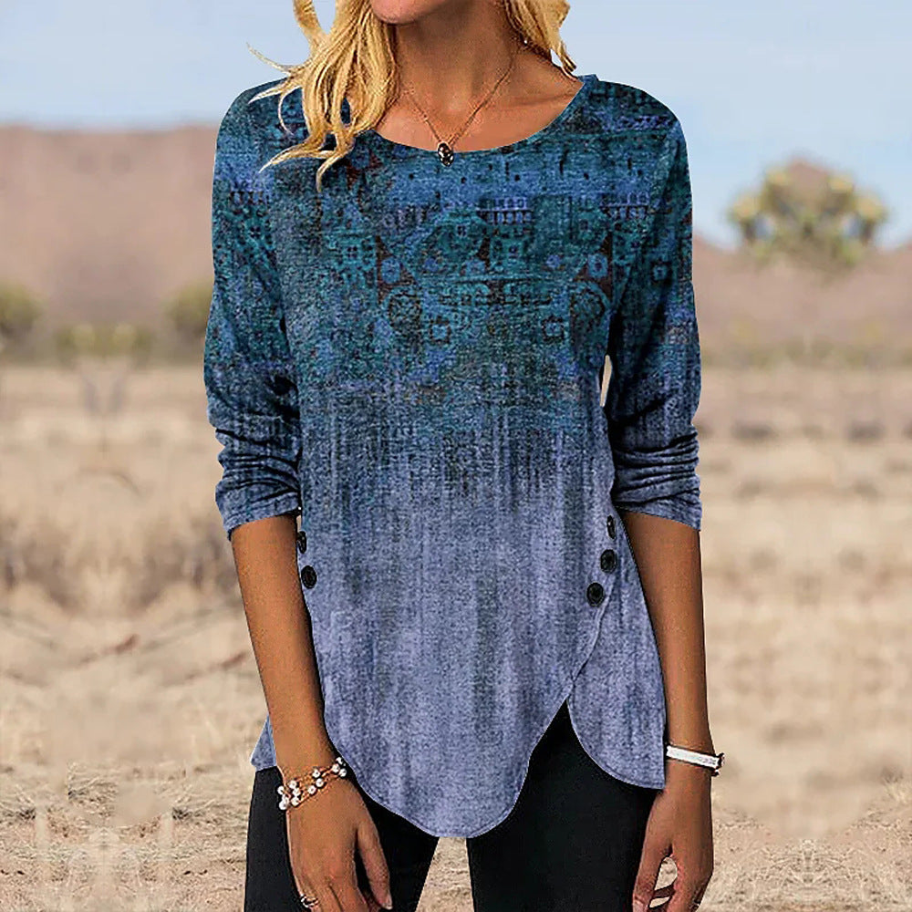 Asymmetrisches Damen-Langarmshirt mit Knopfverzierung von berg-feldt