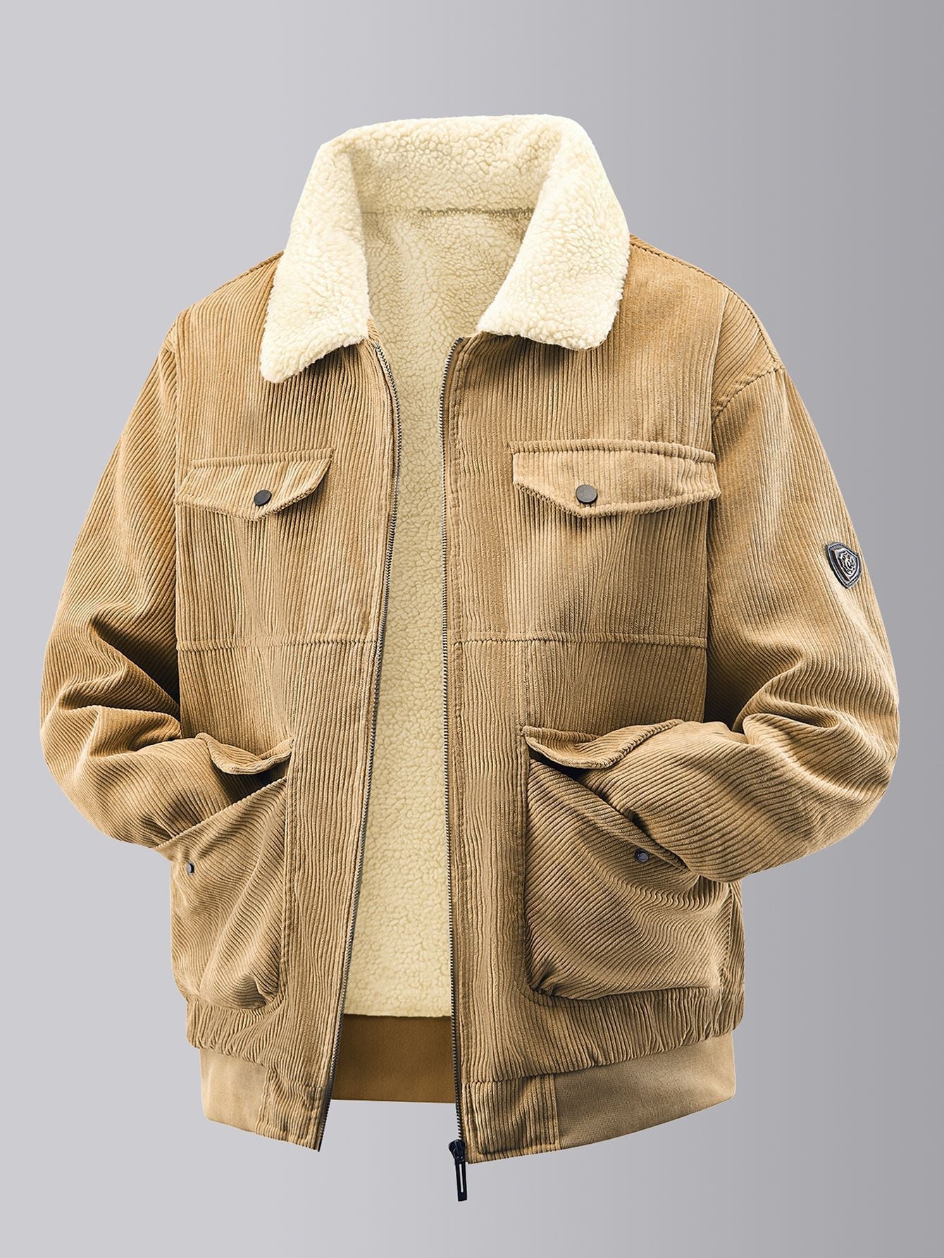 Herren kuschelige Teddy-Fleecejacke mit praktischen Brusttaschen und elastischen Bündchen Berg-Feldt