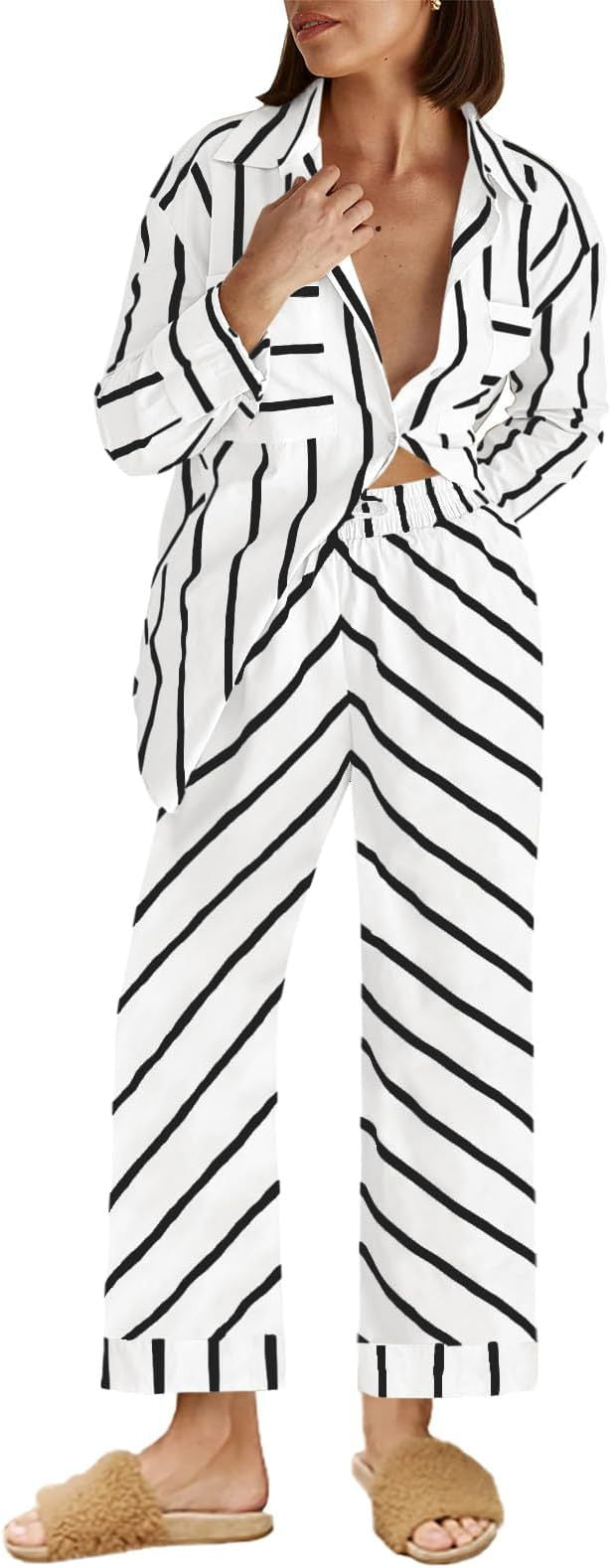 Bequemer Damen Schlafanzug mit Streifen, lockerer Passform und elastischem Bund von berg-feldt