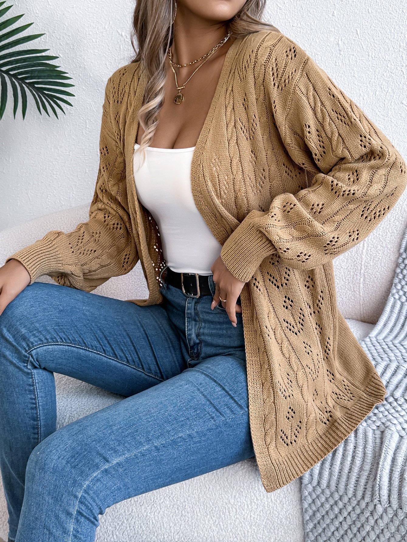 Cardigan femme Berg-Feldt en maille ajourée et col en V