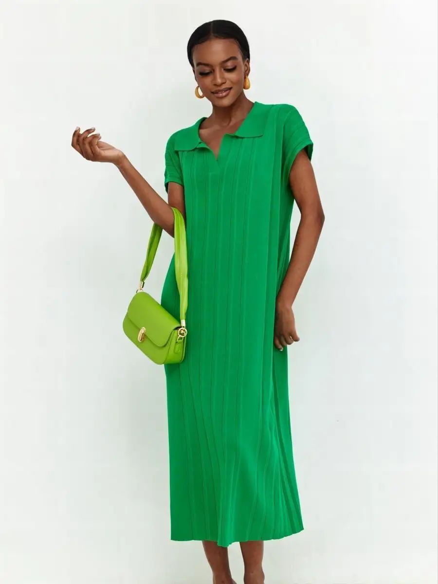 Elegantes Damen-Midi-Kleid mit Gürtel und modischem Kragen von berg-feldt