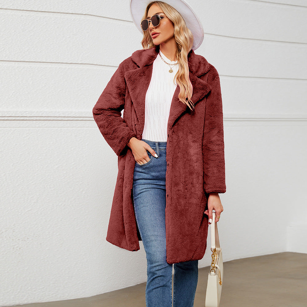 Manteau élégant en fausse fourrure avec col profond Berg-Feldt pour femme