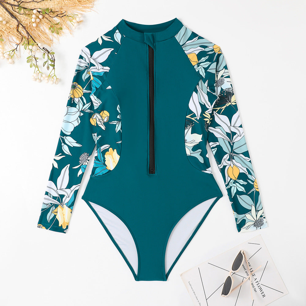 Maillot de bain pour femme Berg-Feldt à motif floral, manches longues et col montant