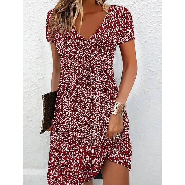 Robe fourreau florale féminine de berg-feldt, encolure en V, volants et look séduisant
