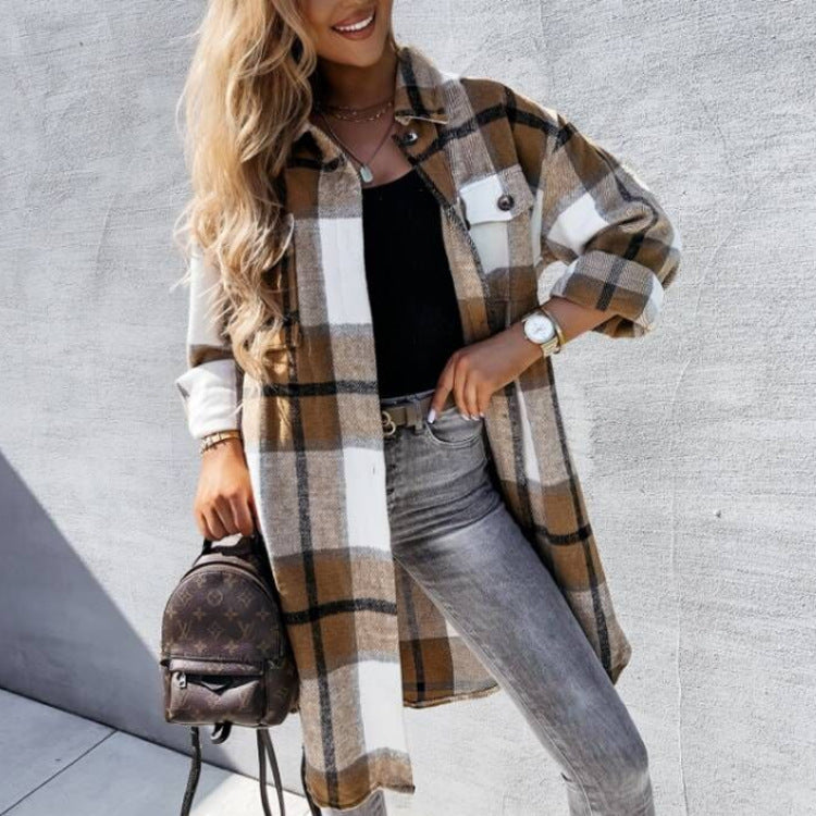 Chemisier-manteau à carreaux pour femme en mélange de coton doux Berg-Feldt