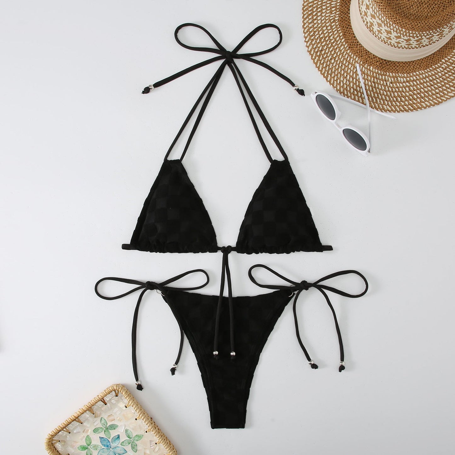 Womens Adjustable Triangle Bikini Set with Decorative Tie Details by berg-feldt