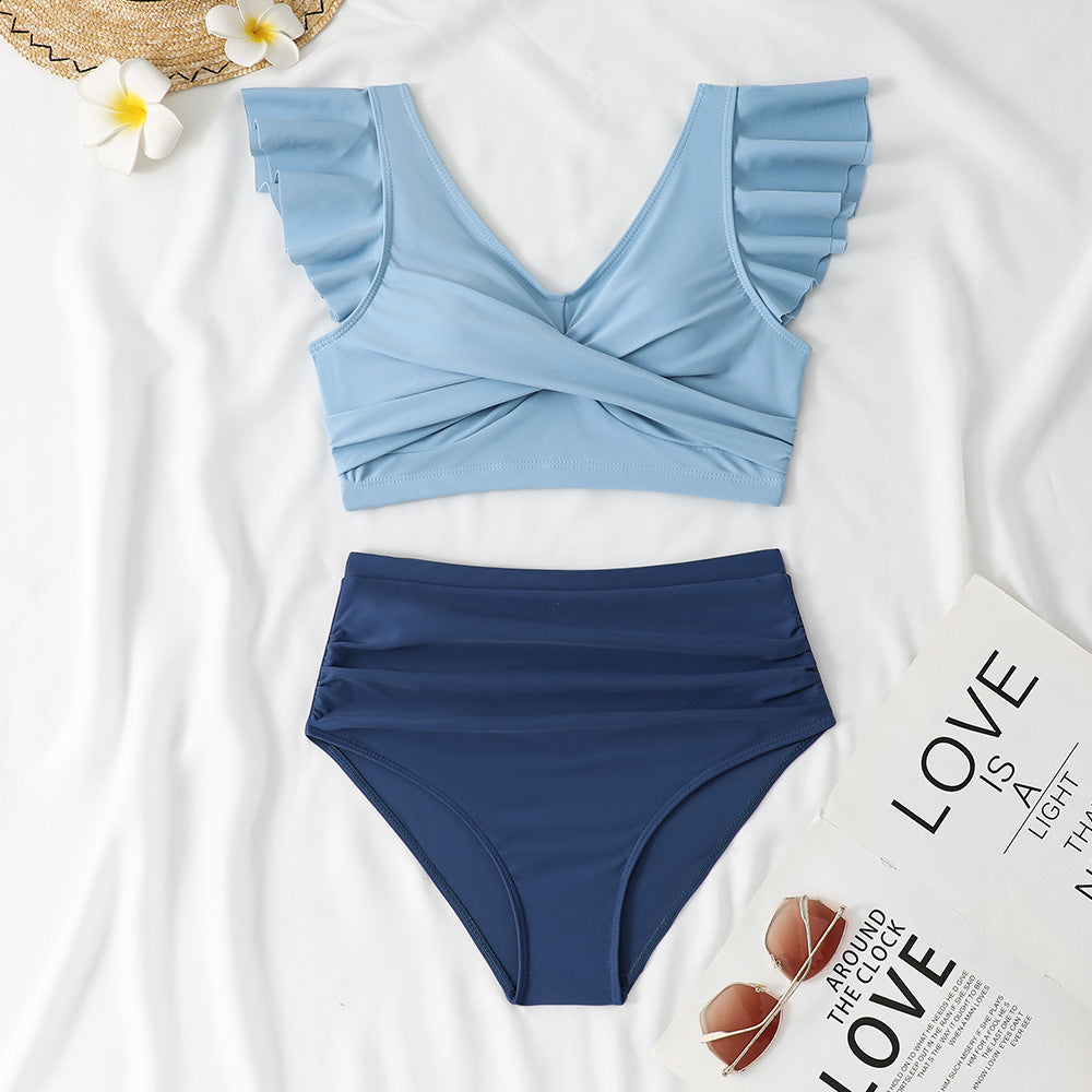 Women's Ruffled Crop Top and High-Waisted Bikini Bottom Set by berg-feldt
