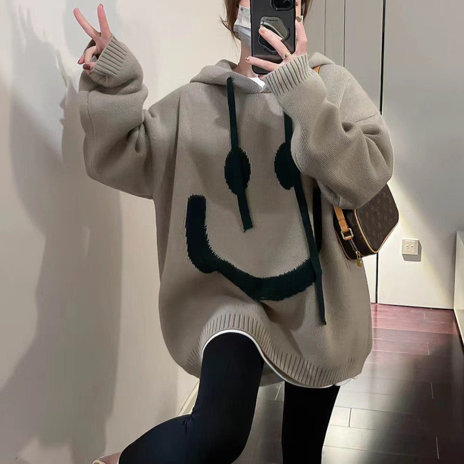 Damen Oversized-Pullover lässig mit Smiley-Motiv Berg-Feldt