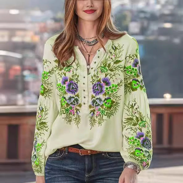 Blouse bohème pour femme avec broderies et détails boutonnés par berg-feldt