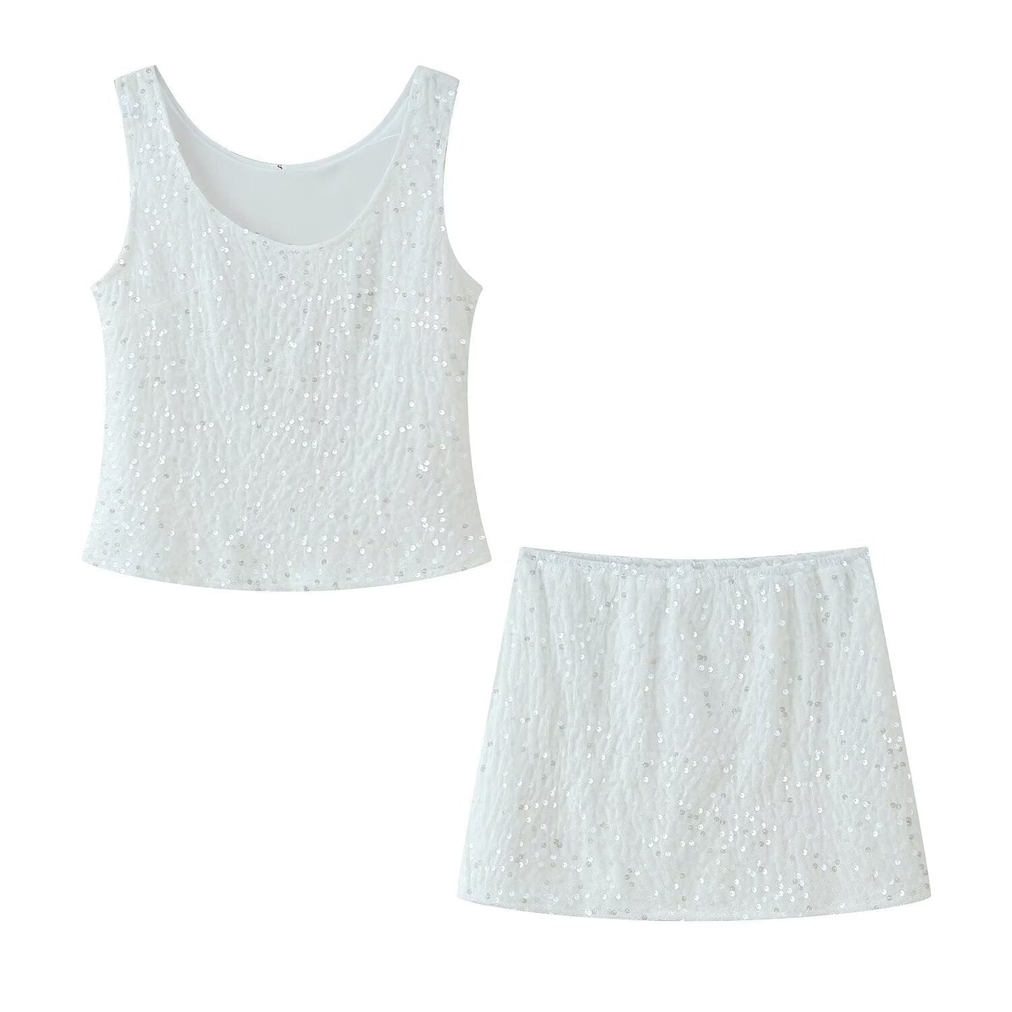 Women's Embellished Textured Tank Top and Miniskirt Set by berg-feldt