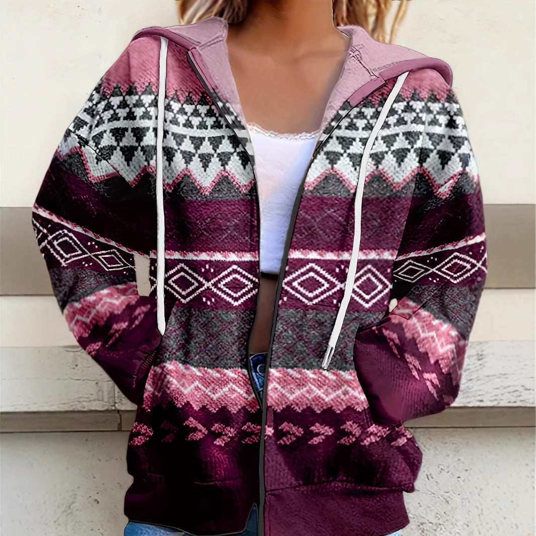 Bequemer Damen-Fleece-Hoodie mit geometrischem Muster von berg-feldt