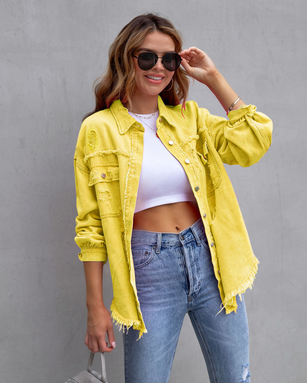 Women's Oversized Distressed Denim Shacket berg-feldt