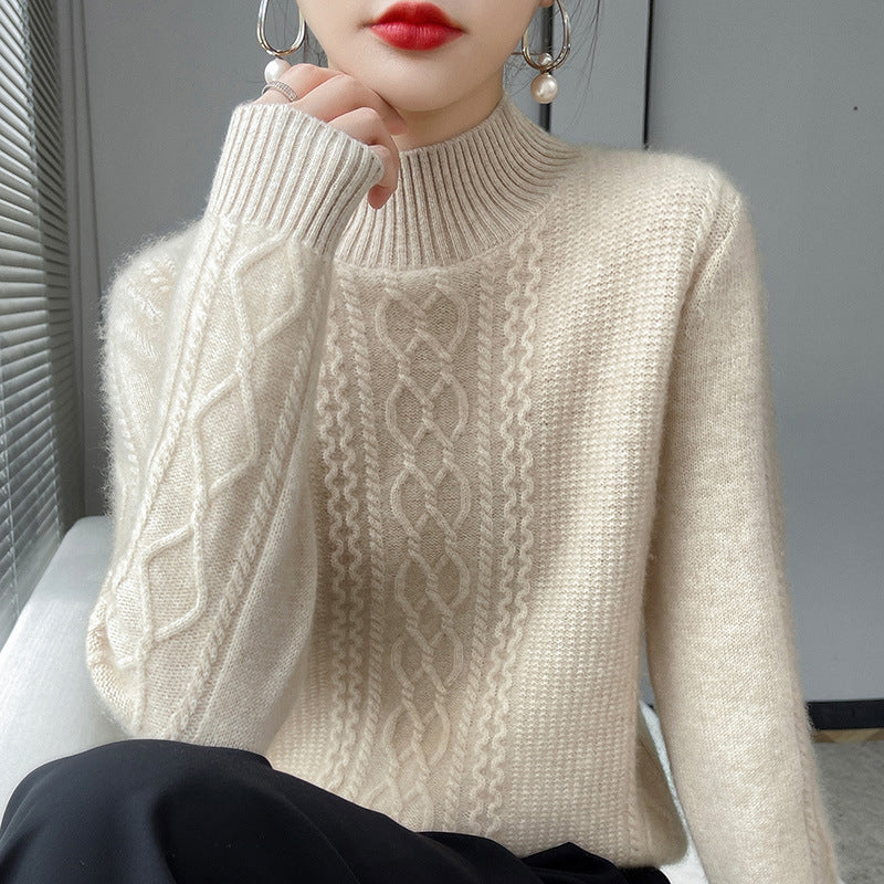 Pull en maille tressée élégant pour femme avec col montant Berg-Feldt