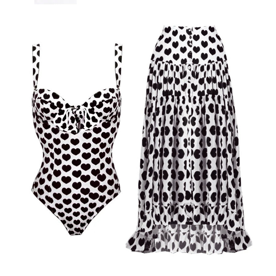 Maillot de bain pour femme Berg-Feldt imprimé cœur et maxi robe assortie
