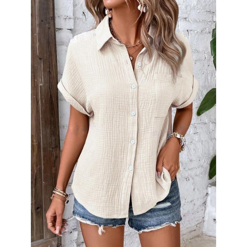 Atmungsaktive Damen-Baumwollmix-Bluse mit Kurzarm und strukturierter Oberfläche von berg-feldt