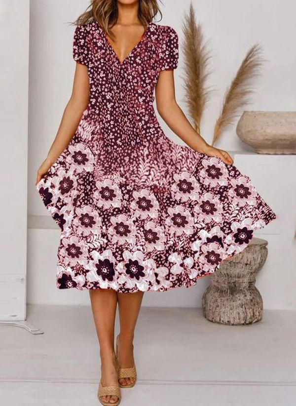 Maxikleid für Damen mit Blumenmuster und V-Ausschnitt von berg-feldt