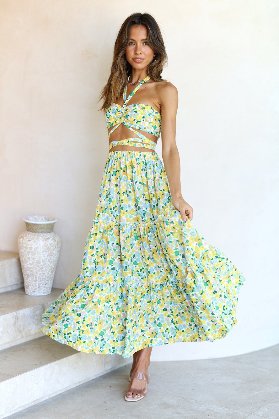 Women's Cut-Out Floral Crop Top and Maxi Skirt Set by berg-feldt