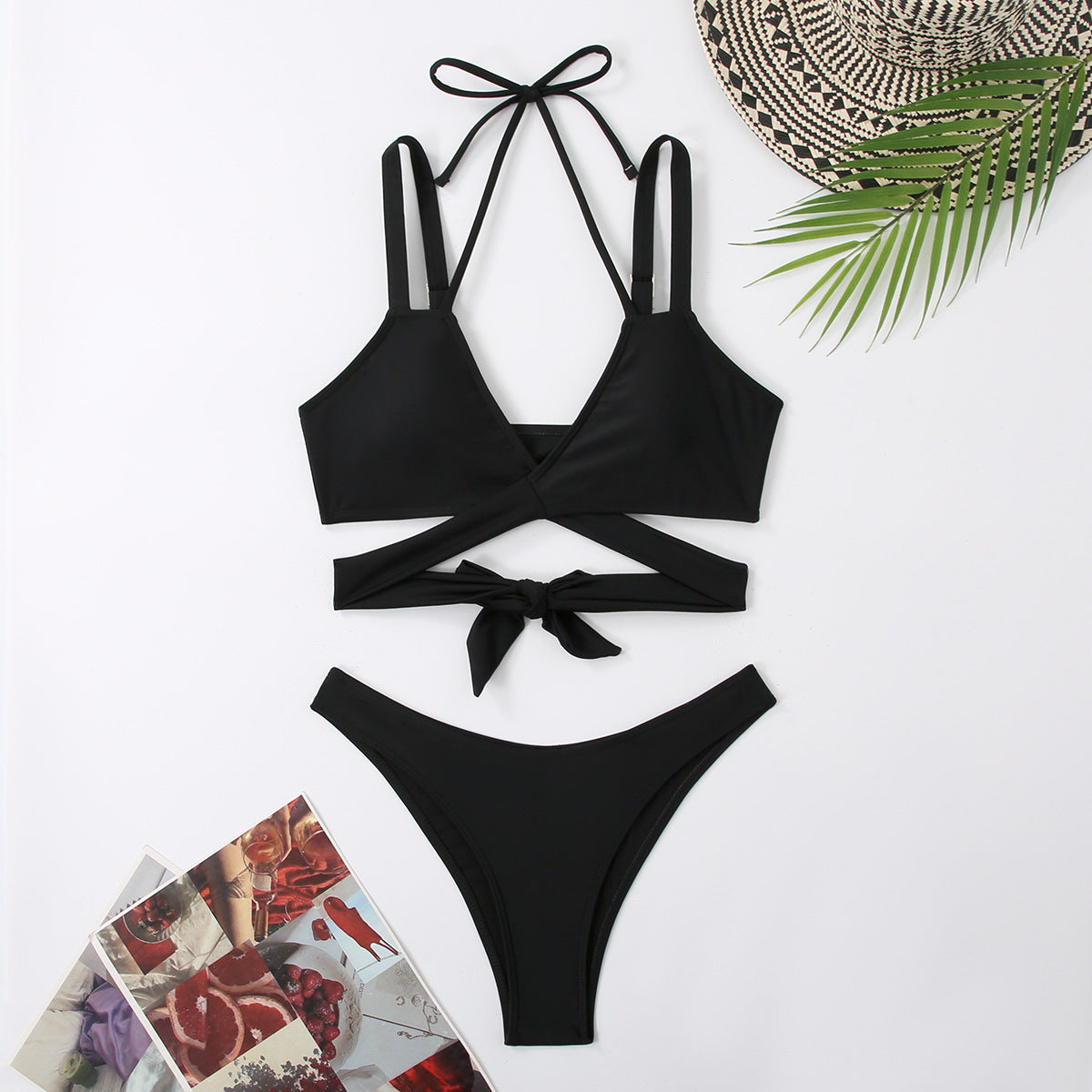 Ensemble de bikini crop pour femme, avec bretelles réglables et nœud, de berg-feldt