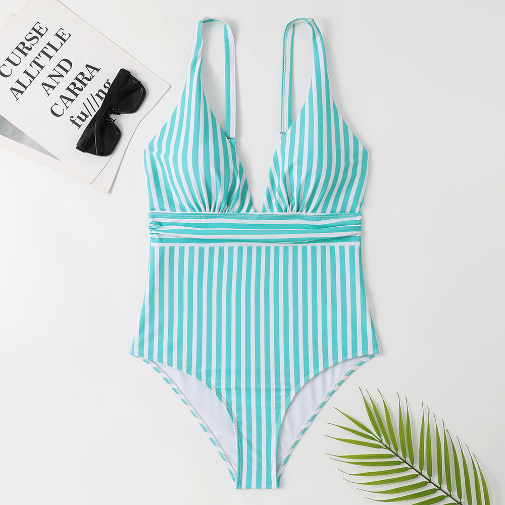Maillot de bain femme Berg-Feldt, rayé, décolleté plongeant