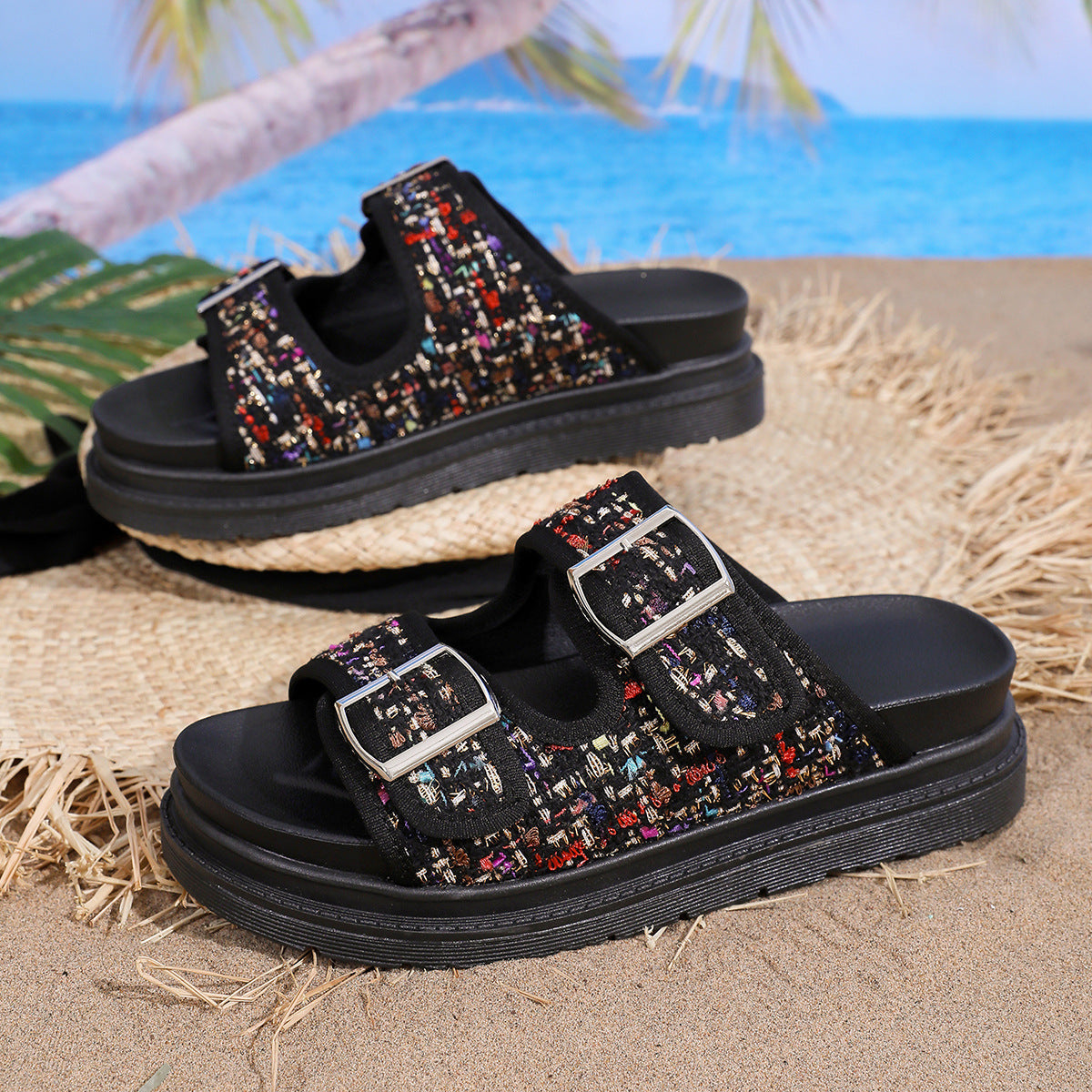 Bequeme Damen-Sandalen mit doppelter Riemenverstellung und aktuellem Textil-Design von berg-feldt