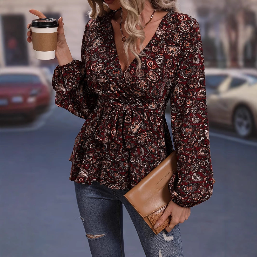 Wickelbluse für Damen mit Blumenmuster und dehnbarem Bund von berg-feldt