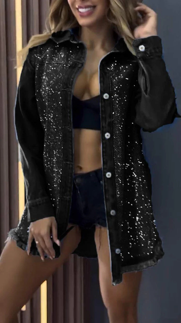 Women's Crystal-Embellished Denim Shirt Jacket, Berg-Feldt