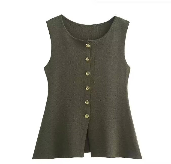 Women's Ribbed Knit Button Tank Top by berg-feldt
