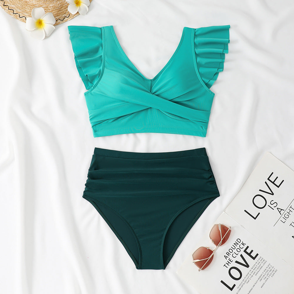 Women's Ruffled Crop Top and High-Waisted Bikini Bottom Set by berg-feldt