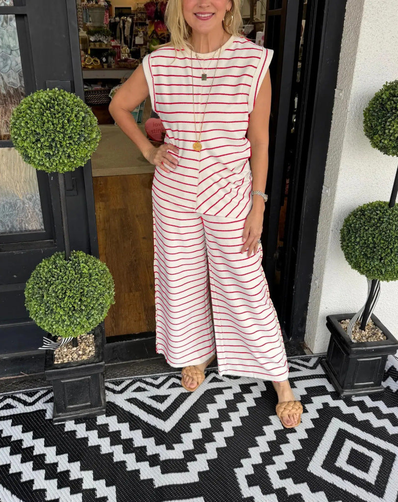 Ärmelloser, weitbeiniger Damen-Jumpsuit mit Streifen von berg-feldt