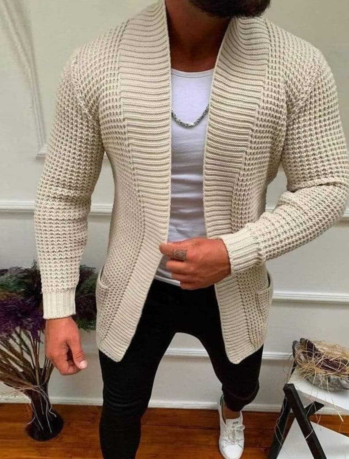 Cardigan homme avec col plongeant et motif texturé Berg-Feldt
