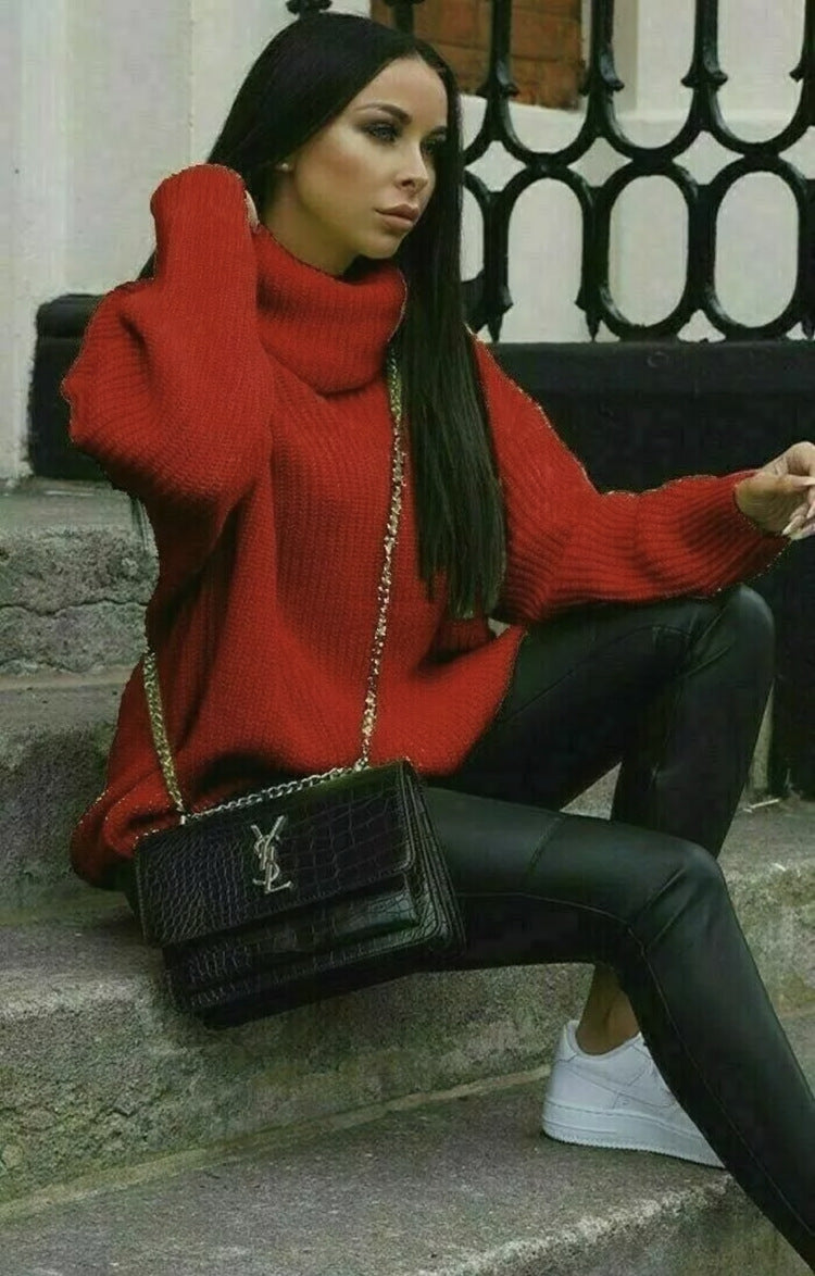 Damen Oversized-Strickpullover mit hohem Kragen und lässigem Schnitt Berg-Feldt