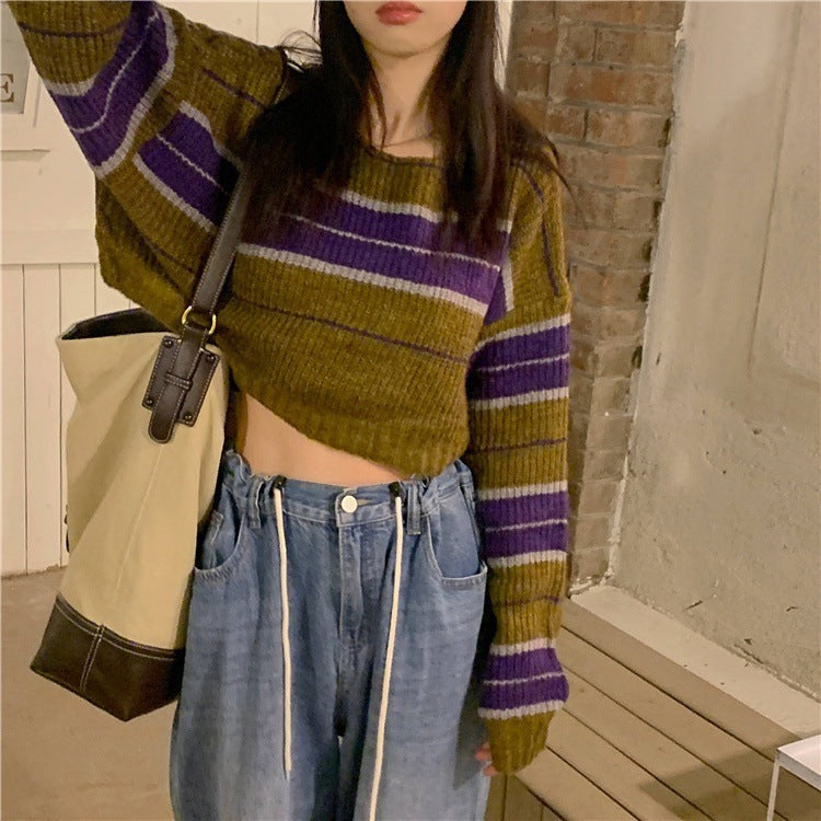 Damen kurz geschnittener Strickpullover mit horizontalem Streifenmuster Berg-Feldt - Berg-Feldt