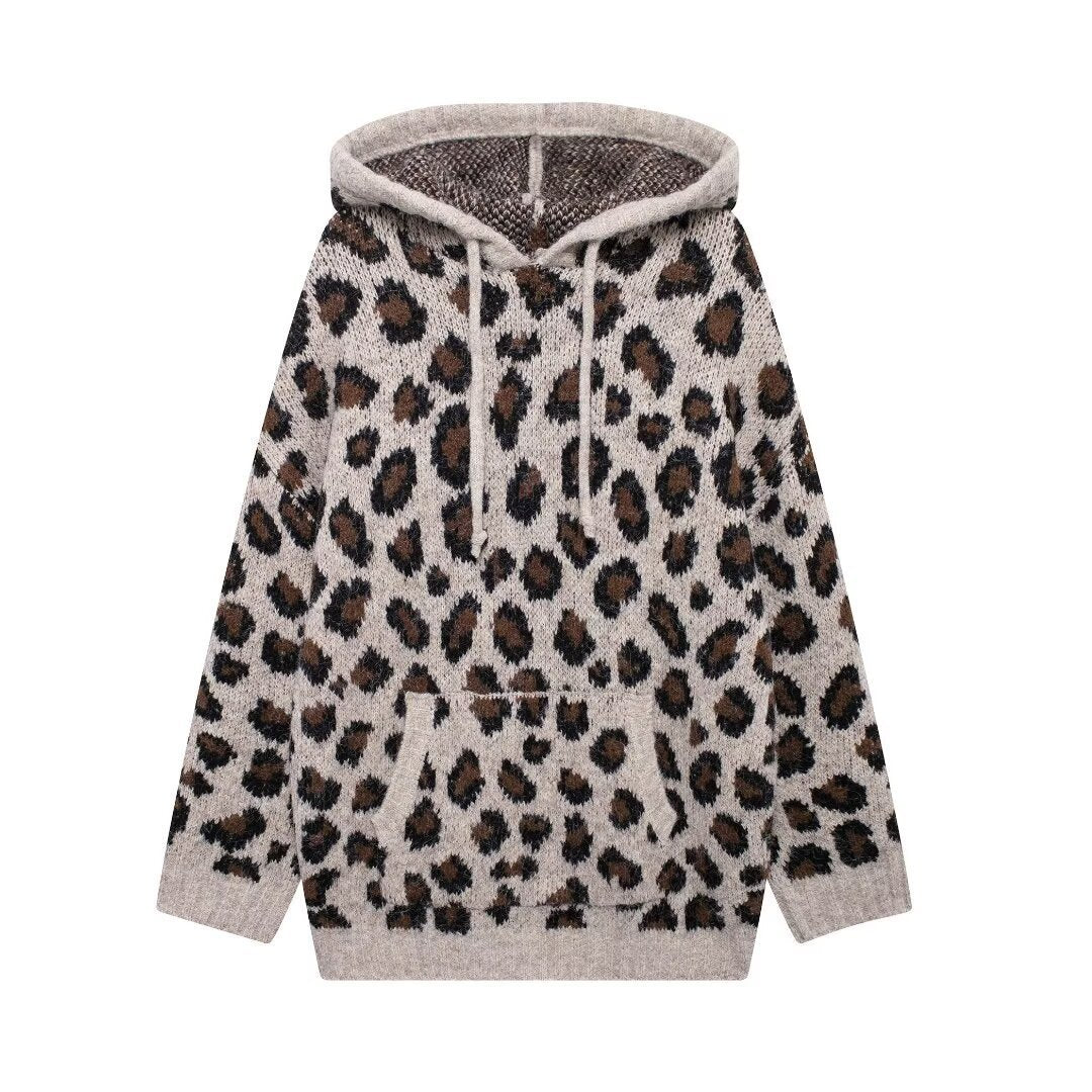 Women's Leopard Print Cozy Hoodie Sweatshirt by berg-feldt