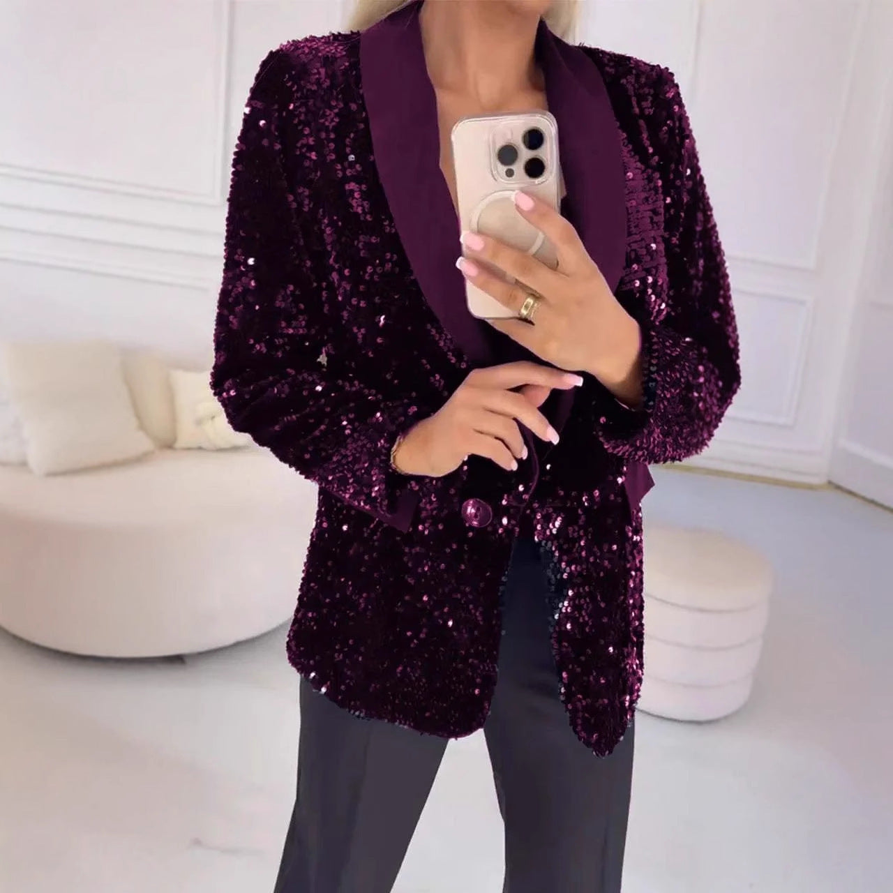 Elegantes Damen-Pailletten-Sakko mit glänzendem Revers von berg-feldt