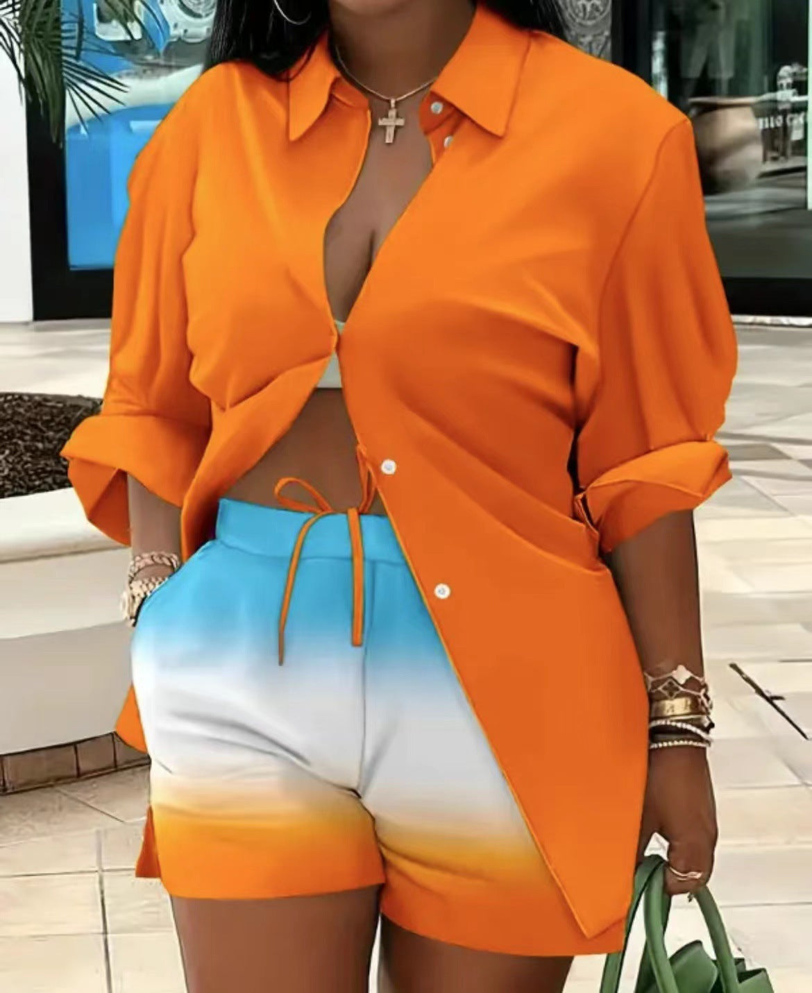 Women's Relaxed Button-Down Shirt and Drawstring Shorts Set by berg-feldt