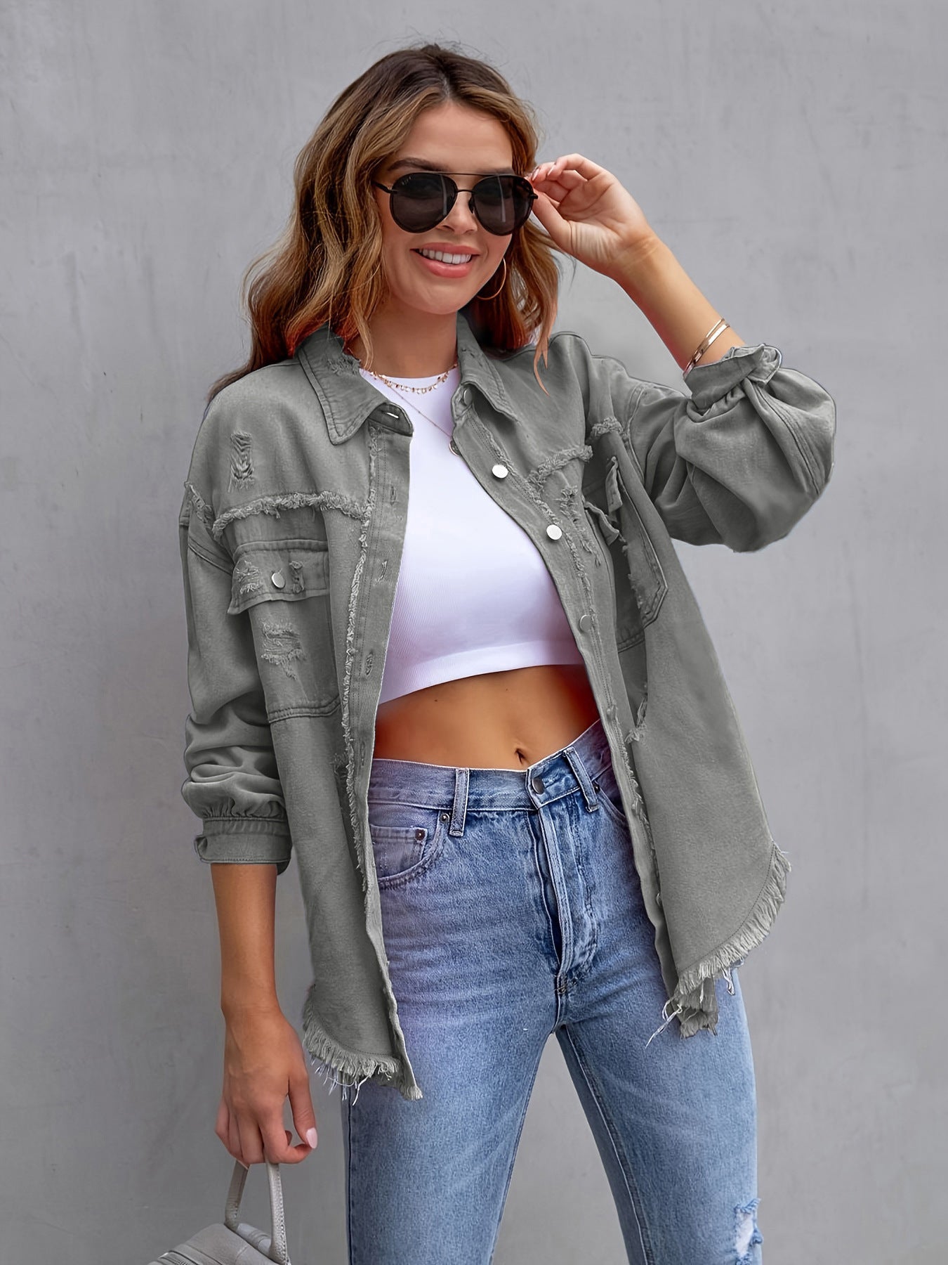Women's Oversized Distressed Denim Shacket berg-feldt