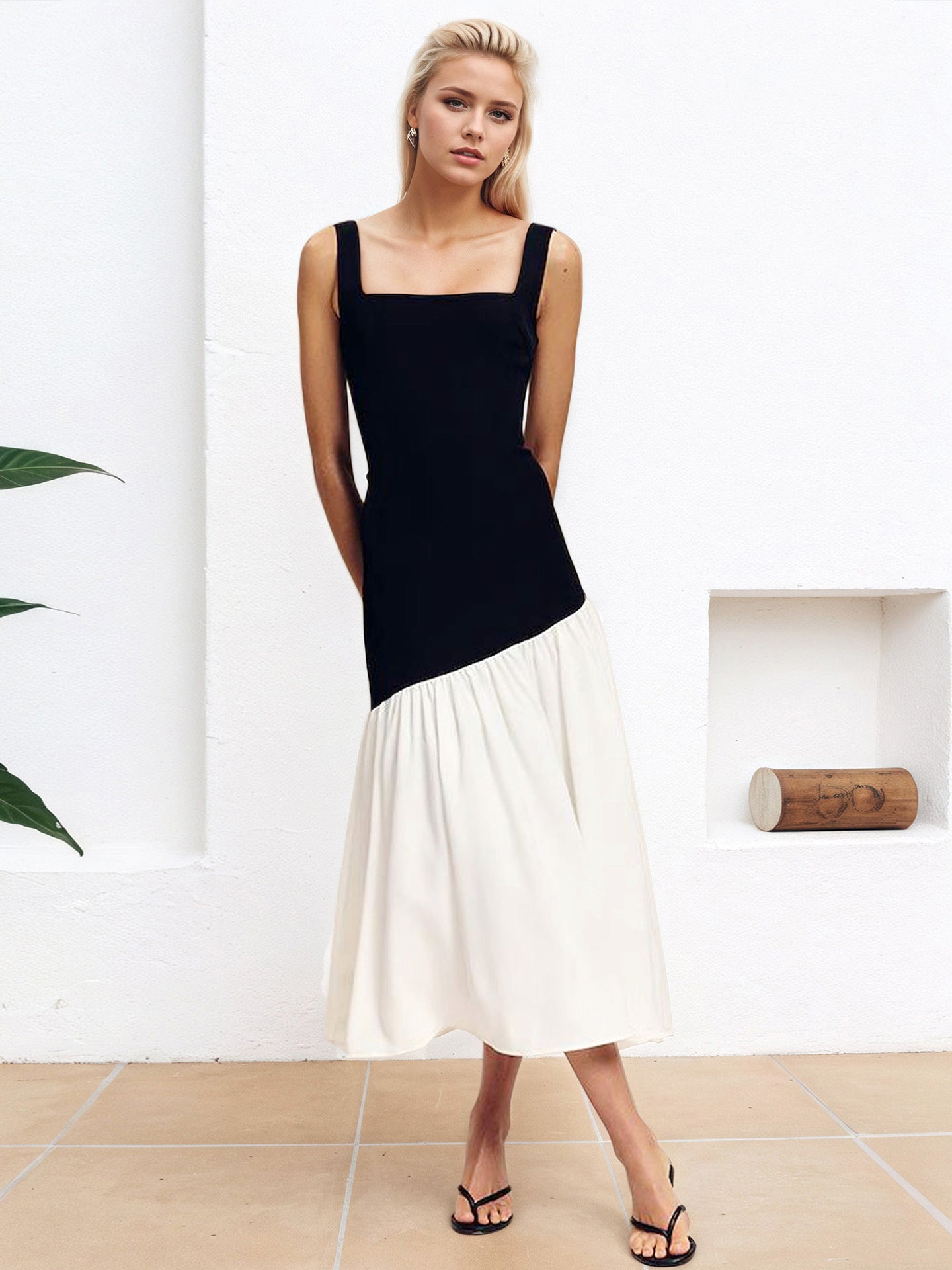 Asymmetrisches Midi-Kleid mit schmalen Trägern von berg-feldt