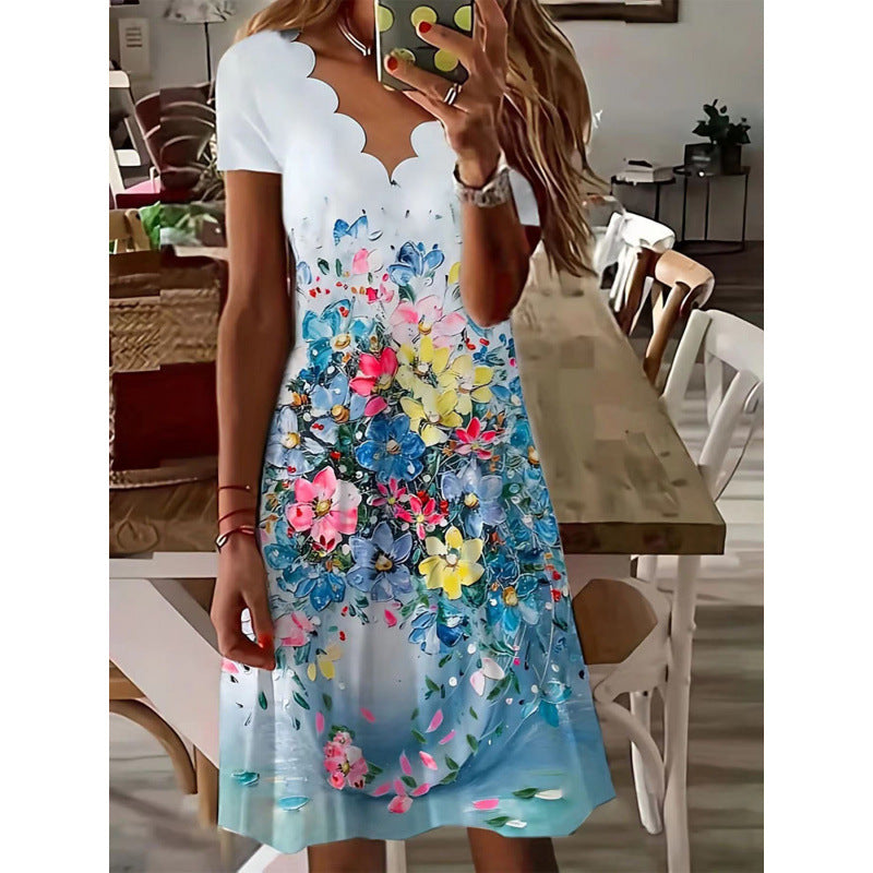 Robe femme Berg-Feldt, coupe évasée, encolure ondulée, motif floral