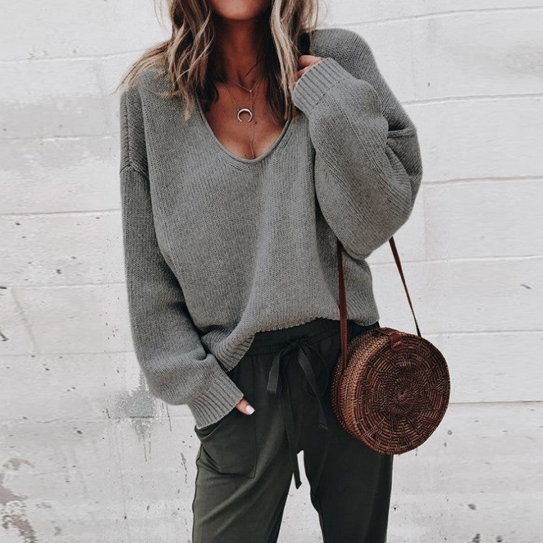 Women's casual V-neck pullover, loose fit with fine knit structure Berg-Feldt