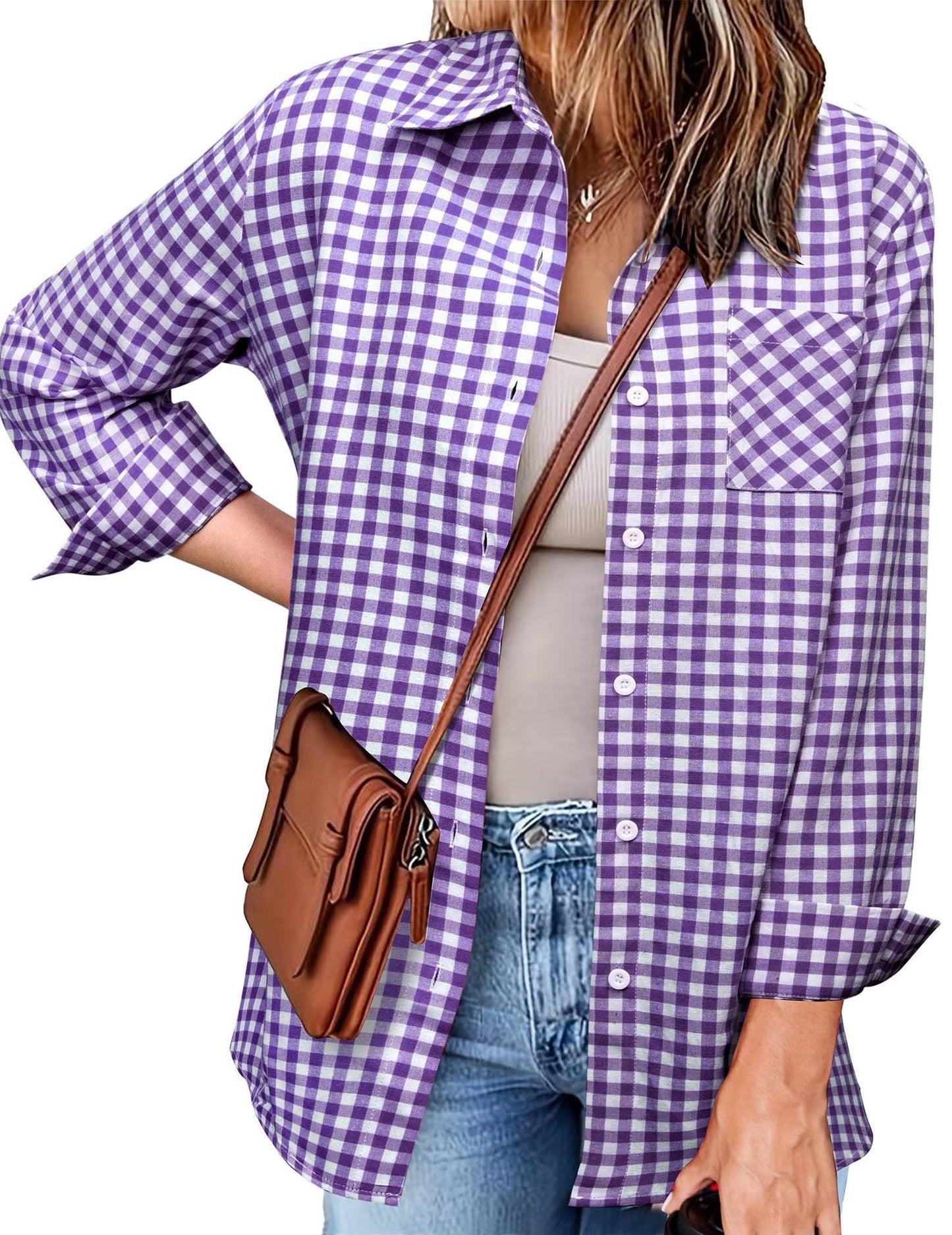 Women's Gingham Check Button-Down Shirt by berg-feldt